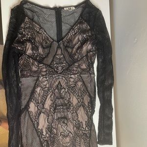 Lace Pink and Black long Sleeve Bodycon Dress